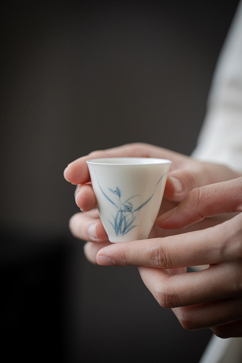 Gohobi White Porcelain Hand-Painted Orchid Teacup