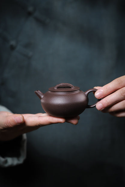 [Chingshui Tang 青水堂] Handmade Yixing Purple Zisha Clay Teapot – 120ml Original Ore Tianqing Clay Ruihu (Auspicious Tiger) Style Gongfu Teapot with Built-in Filter