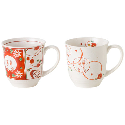 Gohobi Japanese Mino Ware Sakura Rabbit Mug Set