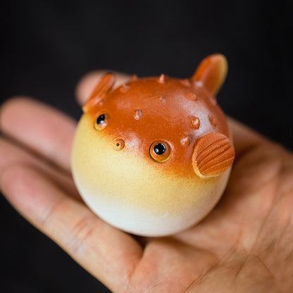 Gohobi Handmade Ceramic YiXing Clay Puffer Fish Ornament Tea pet