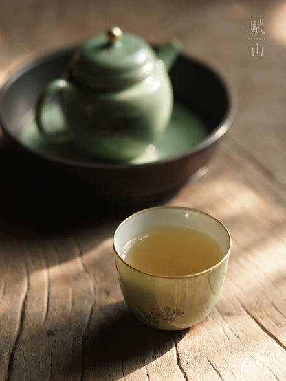 [賦山敘 x Gohobi] Antique-Style “Stone Blue Floral” Master Cup – Handmade Ceramic Aroma & Tasting Cup