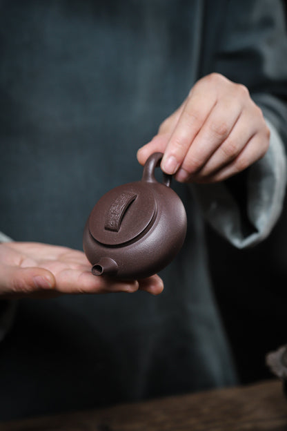 [Chingshui Tang 青水堂] Handmade Yixing Purple Zisha Clay Teapot – 120ml Original Ore Tianqing Clay Ruihu (Auspicious Tiger) Style Gongfu Teapot with Built-in Filter