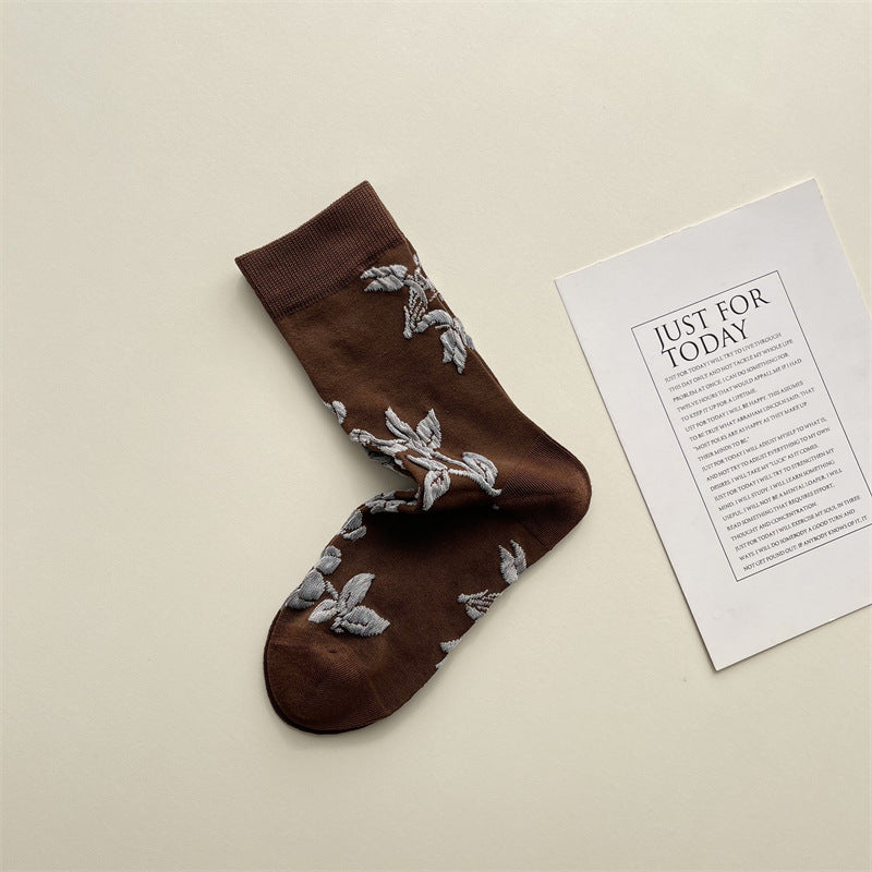 Gohobi Vintage Botanical Embossed Cotton Socks