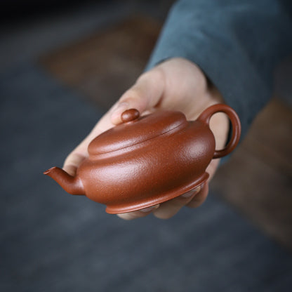 [Chingshui Tang 青水堂] Handmade Yixing Original Ore Jiangpo Sandy Purple Clay "Flat Lantern" Teapot – 150ml Thin-Walled Home Brewing Teapot with Built-in Filter