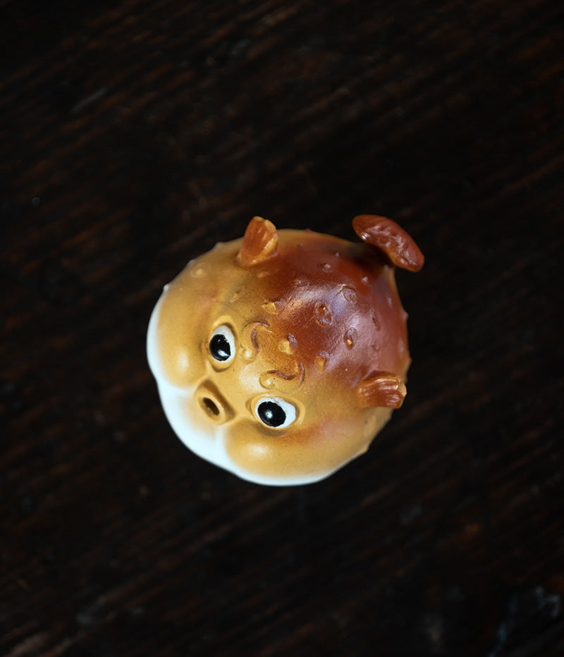 Gohobi Handmade Ceramic YiXing Clay Puffer Fish Ornament Tea pet incense holder