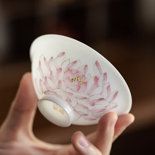 Gohobi Hand-painted Jade White Lotus Porcelain Tea Cup