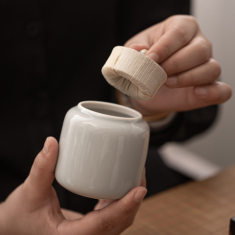 Gohobi Ceramic Tea Storage Jars Ice Grey (Straw Lid)