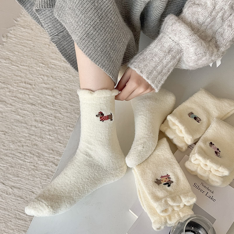 Gohobi Embroidered Puppy Plush Socks