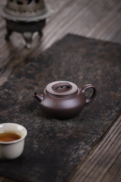 [Chingshui Tang 青水堂] Handmade Yixing Purple Zisha Clay Teapot – 120ml Original Ore Tianqing Clay Ruihu (Auspicious Tiger) Style Gongfu Teapot with Built-in Filter
