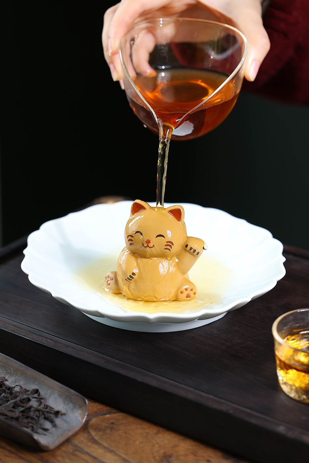Gohobi Yixing Purple Clay Lucky Cat Tea Pet – Handmade Fortune Cat Tea Table Ornament