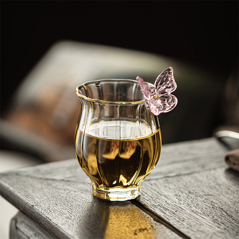 Gohobi Butterfly High Borosilicate Glass Tea Cup and Teapot Set – Heat-Resistant Transparent Gongfu Tea Set for Home and Office