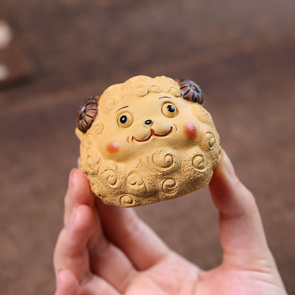 Gohobi Yixing Purple Clay Sheep Tea Pet – Handmade Sanyang Kaitai Ornament