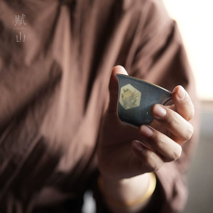 [賦山敘 x Gohobi] “Splash-Blue Stone & Poetry” Teacup Set – 3pcs Handcrafted Jingdezhen Ceramic Gongfu Tasting Cups