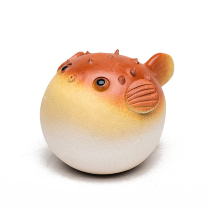 Gohobi Handmade Ceramic YiXing Clay Puffer Fish Ornament Tea pet