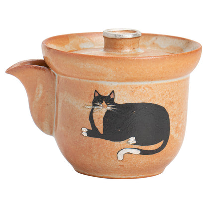 Gohobi Handmade Black Ink Hand-painted Cat Gaiwan 002  Hohin Teapot