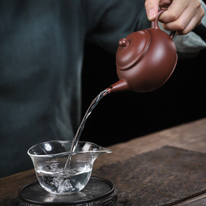 [Chingshui Tang 青水堂] Handmade Yixing Original Ore Purple Zisha Clay Teapot – 260ml Large Shui Ping Teapot with Built-in Filter for Home Brewing