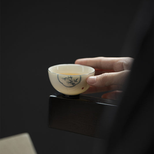 Gohobi Literati Hand-Painted Blue and White Bamboo Tea Cup