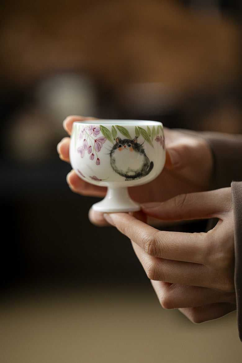 Gohobi Hand-Painted Cat High-Foot Cup