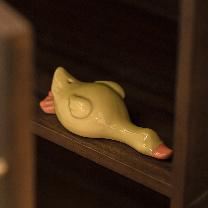 Gohobi Handmade Ceramic Lying Duck Ornament Incense Holder