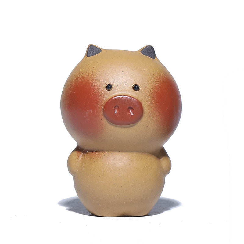 Gohobi Handmade Ceramic YiXing Clay Standing Pig Ornament Tea pet