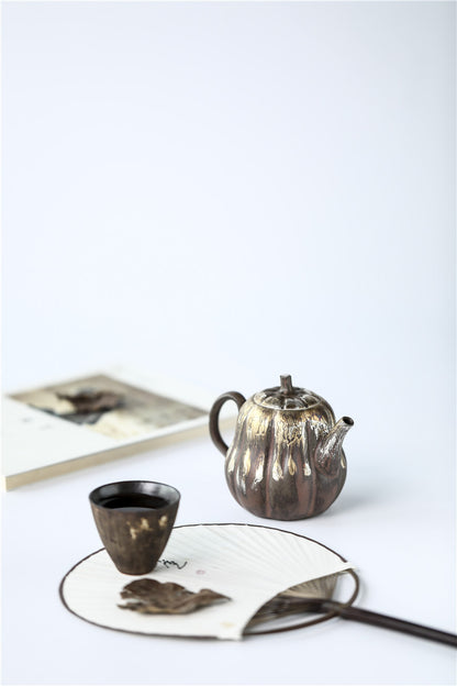 Gohobi Handmade Wooden-fired Golden Brown Teapot