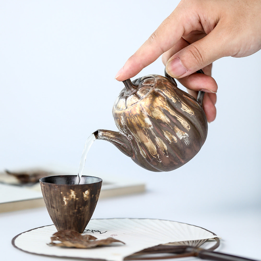 Gohobi Handmade Wooden-fired Golden Brown Teapot