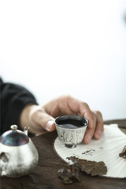 Gohobi Handmade Ceramic Forst Silver Tea Cup