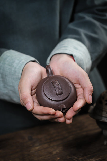 [Chingshui Tang 青水堂] Handmade Yixing Purple Zisha Clay Teapot – 120ml Original Ore Tianqing Clay Ruihu (Auspicious Tiger) Style Gongfu Teapot with Built-in Filter