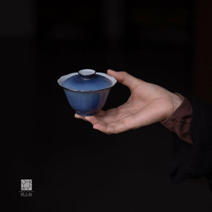 [賦山敘 x Gohobi] Splash-Blue Gaiwan Collection – Single Handmade Jingdezhen Ceramic Gongfu Tea Bowl