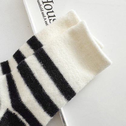 Gohobi Black and White Striped Velvet Socks