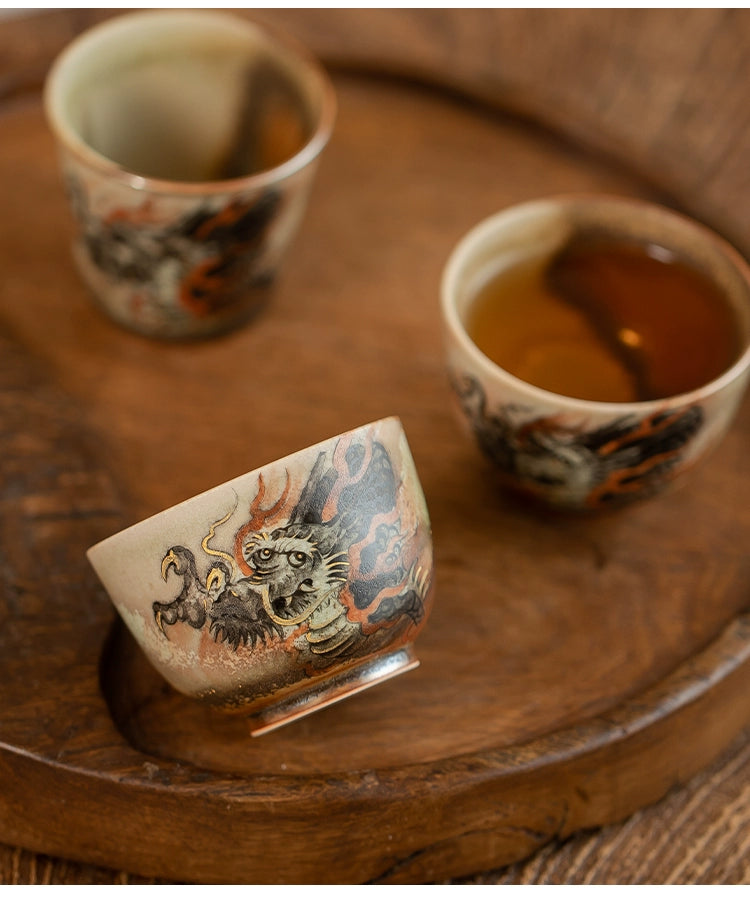 Gohobi Hand-painted Ink Dragon Ceramic Tea Cup