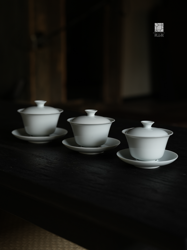 [賦山敘 x Gohobi] Jingdezhen Handmade Tea Testing Jade White Ceramic Gaiwan and Saucer