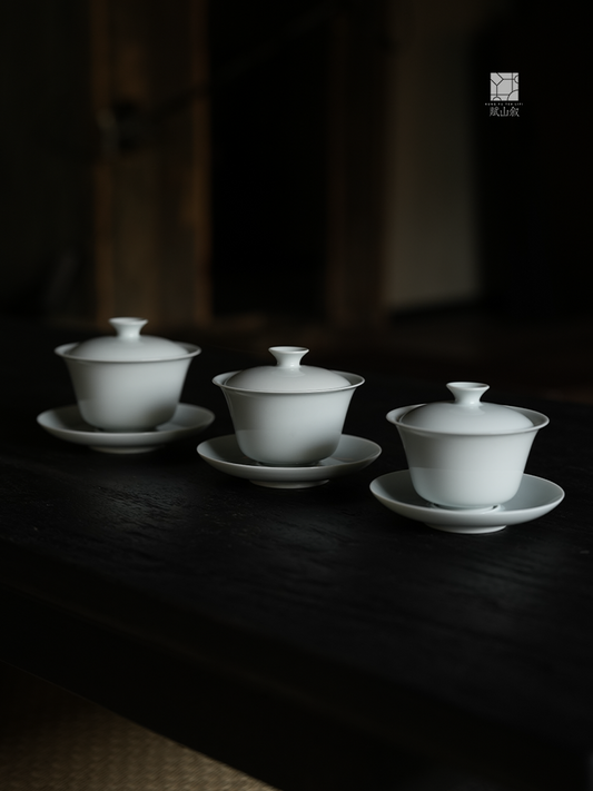 [賦山敘 x Gohobi] Jingdezhen Handmade Tea Testing Jade White Ceramic Gaiwan and Saucer