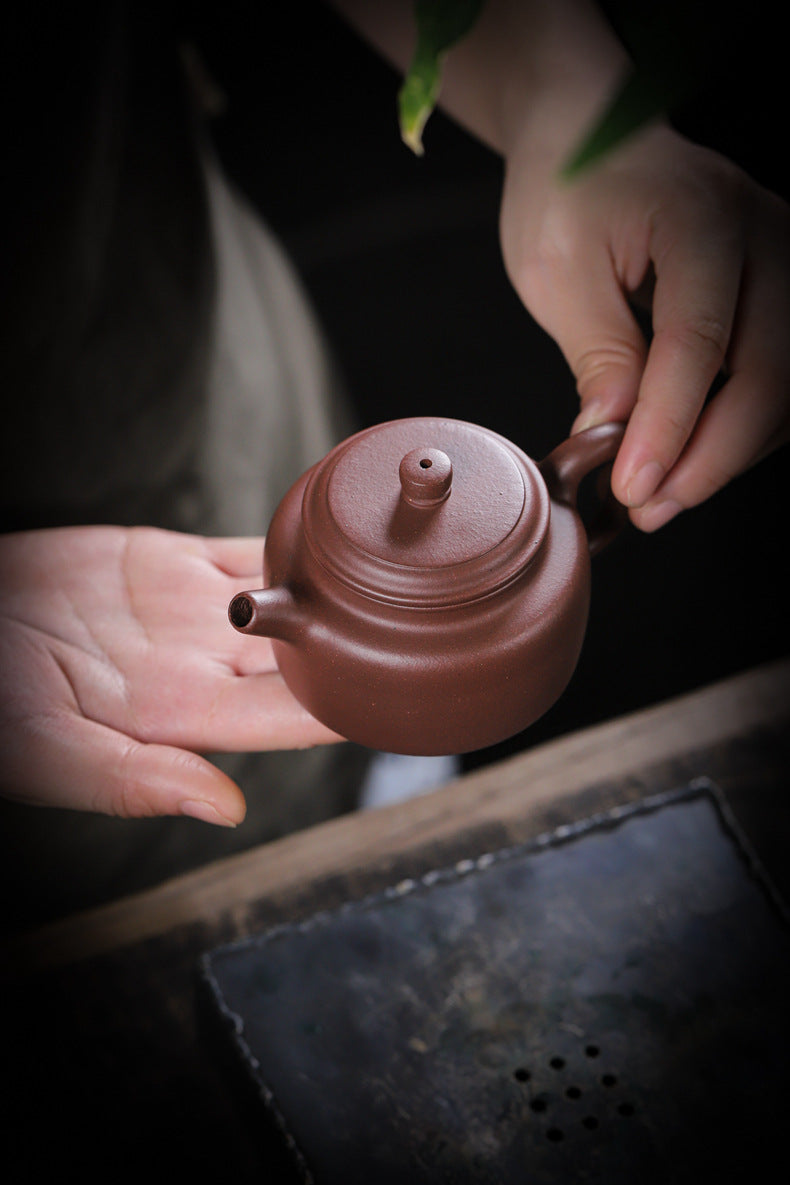 [Chingshui Tang 青水堂] Handmade Yixing Purple Zisha Clay Dezhong Teapot 150ml – Original Ore Teapot with Built-In Filter for Gongfu Tea and Home Brewing
