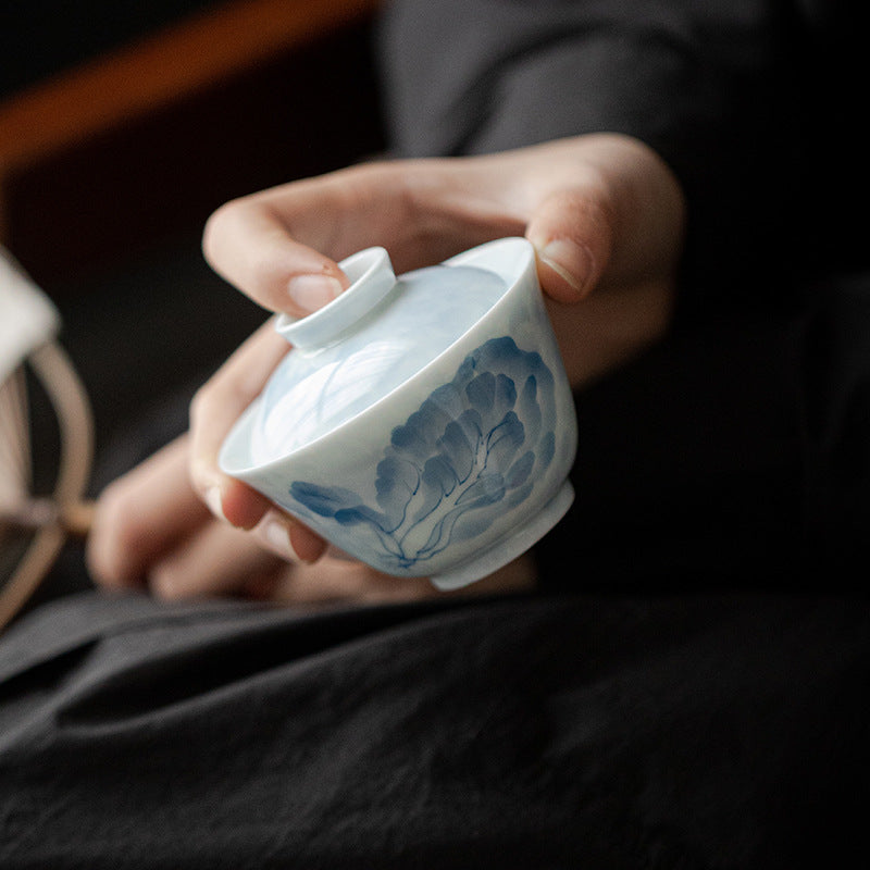 Gohobi White Porcelain Blue-and-White Cabbage Gaiwan