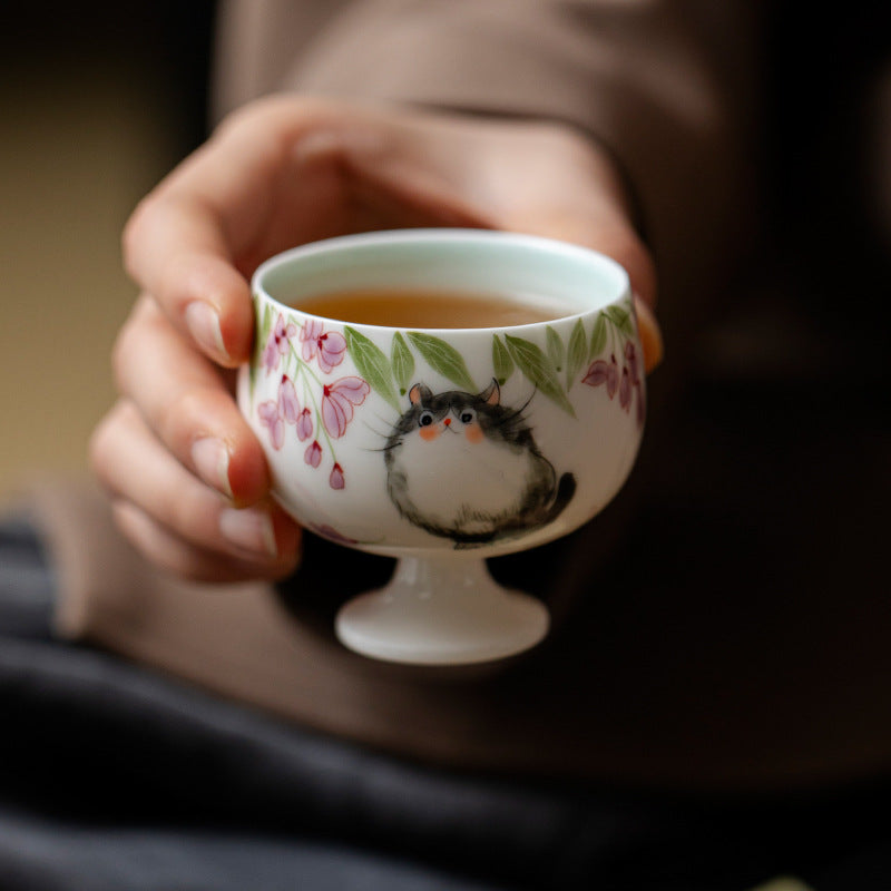 Gohobi Hand-Painted Cat High-Foot Cup
