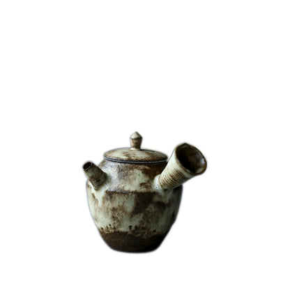 Gohobi Handmade Wood-fired White Paint Teapot (Side handle version)