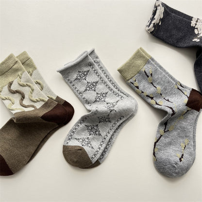Gohobi Vintage Floral Wool Mid-Calf Socks