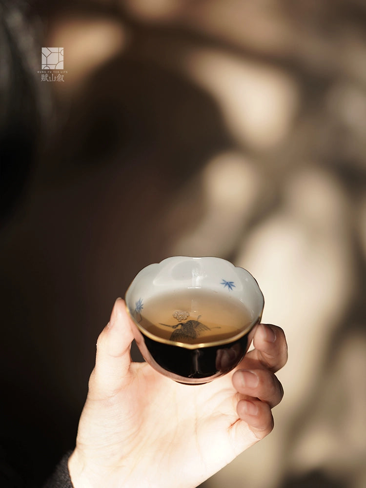 [賦山敘 x Gohobi] “Ink Bamboo & Crane” Kuikou Master Cup – Hand-Painted Jingdezhen Ceramic Tasting Cup