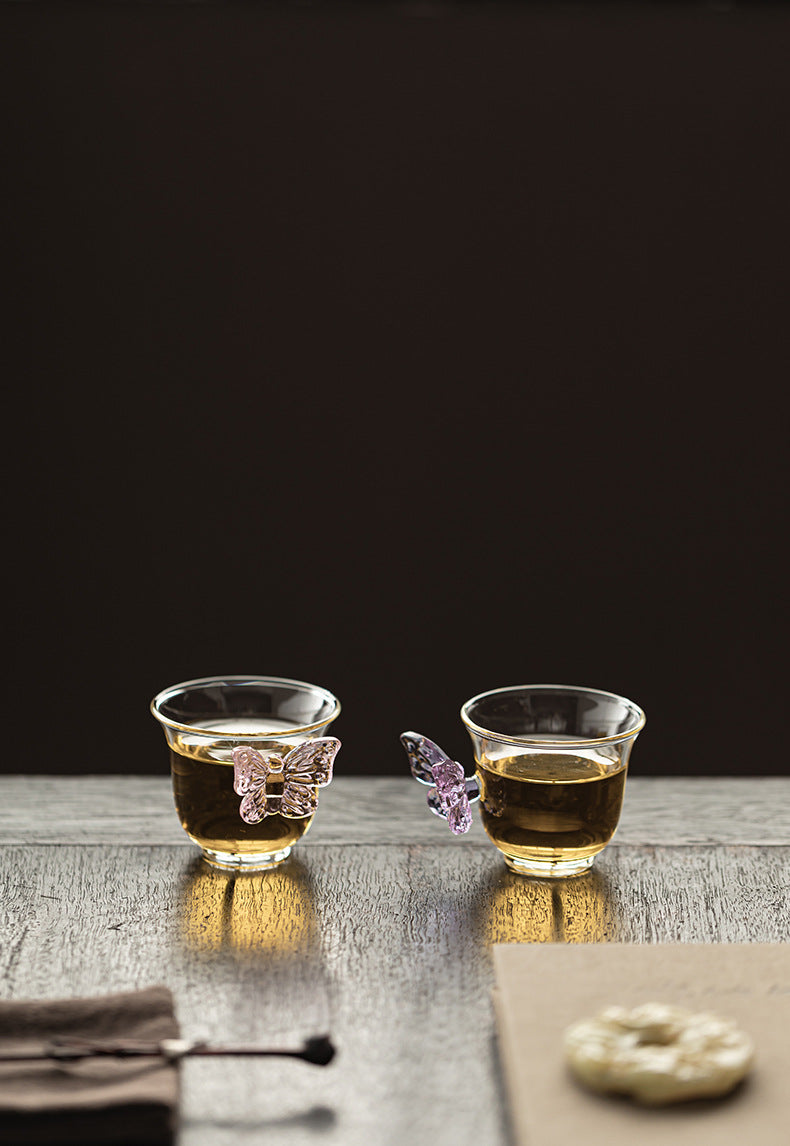 Gohobi Butterfly High Borosilicate Glass Tea Cup and Teapot Set – Heat-Resistant Transparent Gongfu Tea Set for Home and Office
