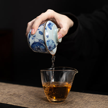 Gohobi Blue and White Lotus Gaiwan Three-Piece Set