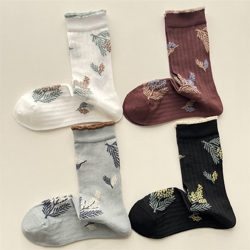Gohobi Korean Floral Mesh Mid-Calf Socks