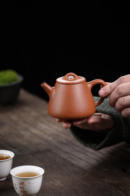 [Chingshui Tang 青水堂] Handmade Yixing Zisha Sandy Purple Clay Teapot 150ml – Original Ore Golden Jiangpo Clay Gaoshi Piao Teapot, Lightweight Body for Gongfu Tea Brewing