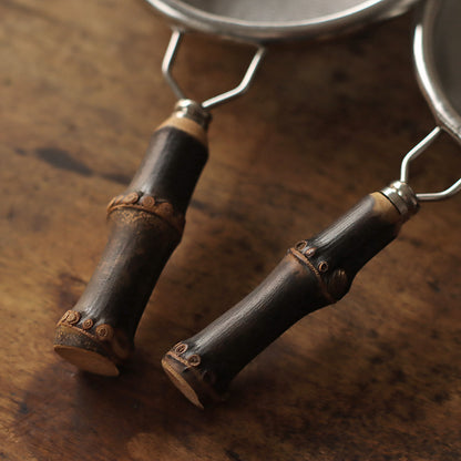 Gohobi New Purple Bamboo Handle Stainless Steel Tea Strainer