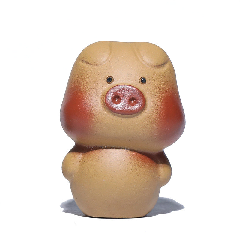 Gohobi Handmade Ceramic YiXing Clay Standing Pig Ornament Tea pet