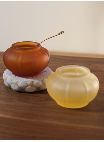 Gohobi Pate de Verre Pumpkin Shaped Coloured Glass Container