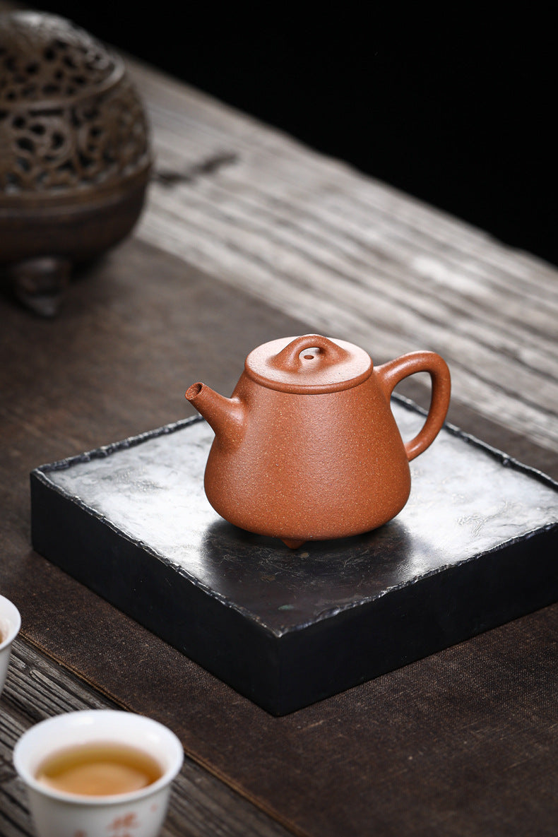 [Chingshui Tang 青水堂] Handmade Yixing Zisha Sandy Purple Clay Teapot 150ml – Original Ore Golden Jiangpo Clay Gaoshi Piao Teapot, Lightweight Body for Gongfu Tea Brewing