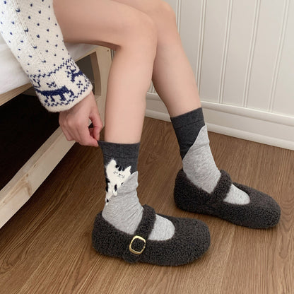 Gohobi Original Flocked Cat Design Mid-Calf Socks