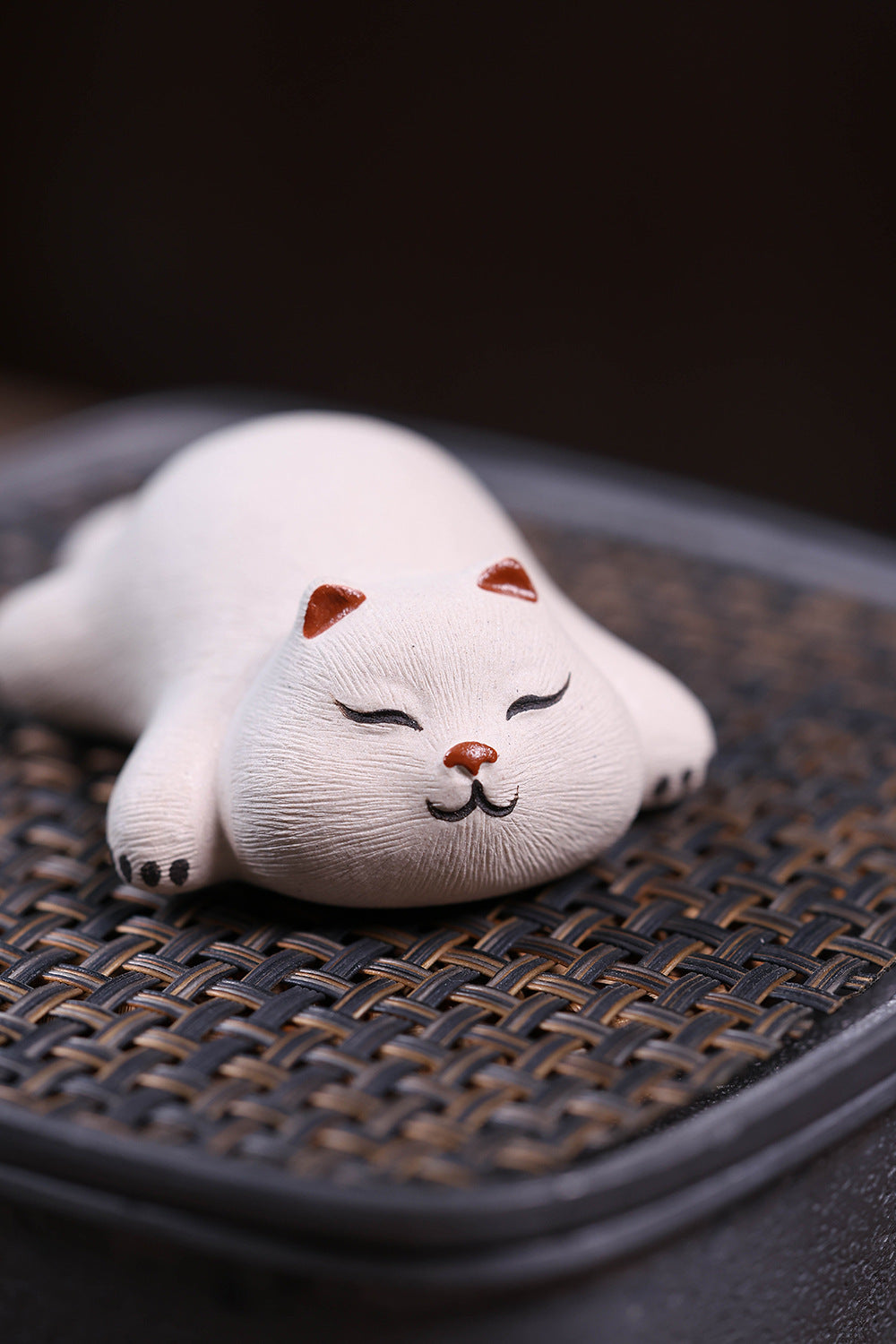 Gohobi Yixing Purple Clay Sleeping Cat Tea Pet – Handmade Lucky Cat Ornament