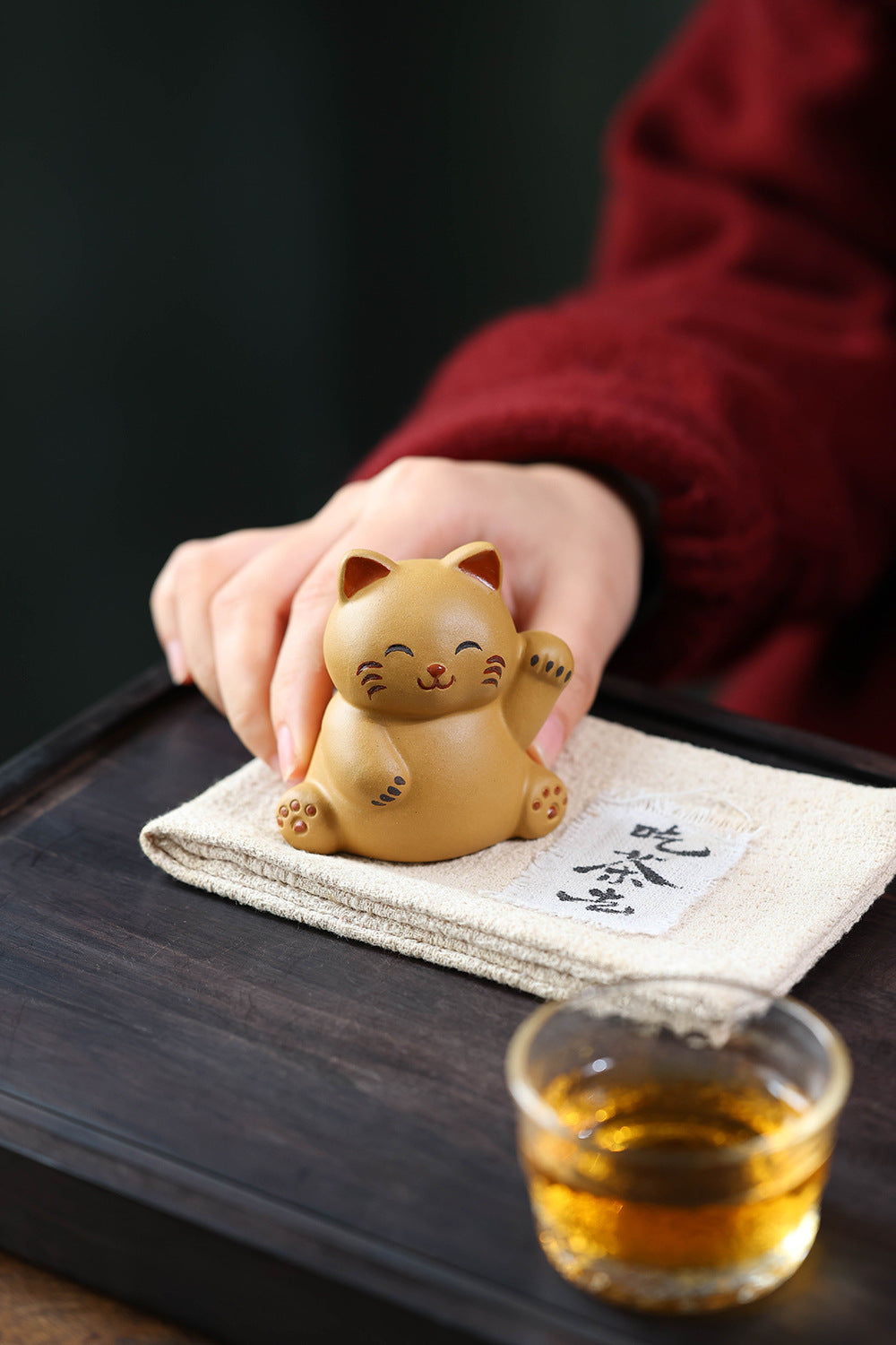 Gohobi Yixing Purple Clay Lucky Cat Tea Pet – Handmade Fortune Cat Tea Table Ornament